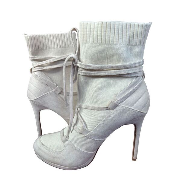 JF Just Fab Lou White Throwback Lace-Up Bootie Heel Size 6.5 - Picture 10 of 16